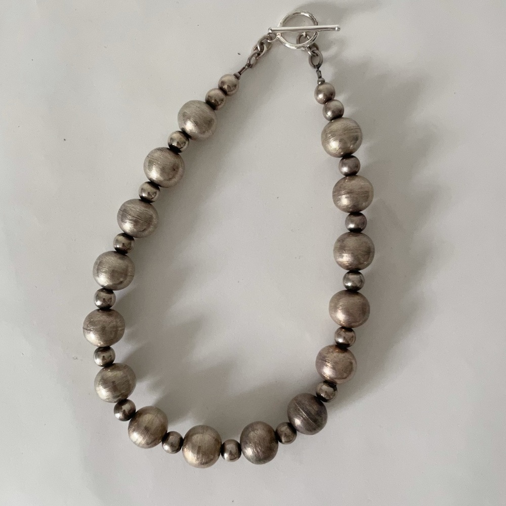 Vintage Oxidized Sterling Handmade Beaded Necklace